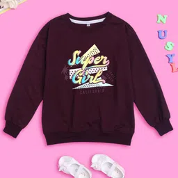 NUSYL Girls Typography Printed Oversized Fleece Sweatshirt-image-69