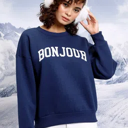 Tokyo Talkies Navy Blue Graphic Printed Round Neck Oversized Pullover Sweatshirt-picture-11