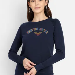 Free Authority Women Navy Blue & Gold-Toned Wonder Woman Printed Sweatshirt-image-79