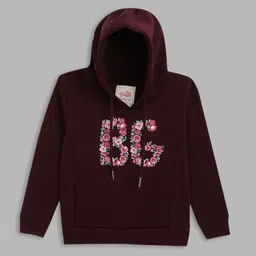 Blue Giraffe Girls Burgundy Printed Hooded Sweatshirt image 1