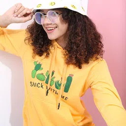 Tokyo Talkies Women Yellow & Green Printed Hooded Sweatshirt-picture-36