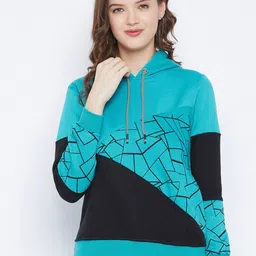 FirstKrush Women Blue Printed Hooded Sweatshirt-picture-22