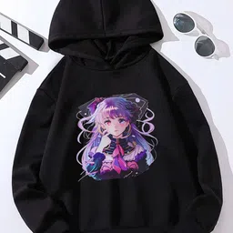 StyleCast Girls Black Graphic Printed Hooded Sweatshirt-image-2