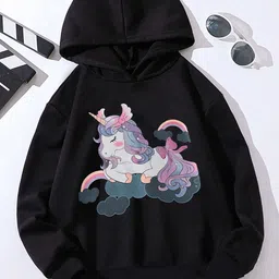 StyleCast Girls Black Unicorn Printed Hooded Pullover Sweatshirt-image-74
