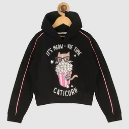 Lazy Shark Girls Black Printed Hooded Sweatshirt-picture-18