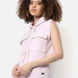Campus Sutra Women Pink Striped Hooded Sweatshirt-picture-42