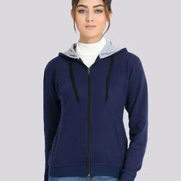 TEEMOODS Women Navy Blue Hooded Sweatshirt-image-98