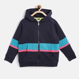 Cherry Crumble Boys and Girls Navy Blue Cut & Sew Rugged Colorblock Hoodie Sweatshirt-picture-3