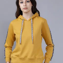 Tokyo Talkies Women Mustard & Black Solid Hooded Sweatshirt-picture-33