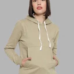 Campus Sutra Women Olive Solid Hooded Sweatshirt-image-18