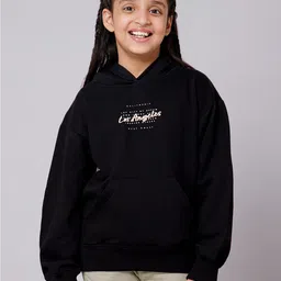 Alan Jones Girls Typography Printed Hooded Drop Shoulder Oversized Pullover-image-77