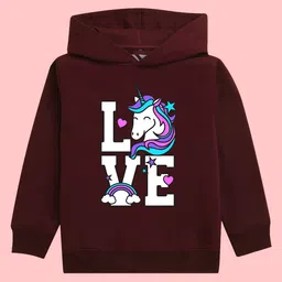NUSYL Girls Unicorn Printed Hooded Fleece Pullover-picture-13
