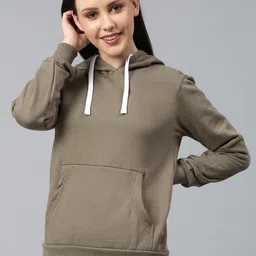 Campus Sutra Women Olive Green Hooded Sweatshirt-picture-24