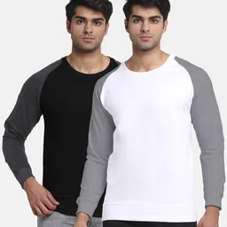 Friskers Men Pack of 2 Black & White Colourblocked Fleece Sweatshirts-image-80