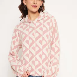 Madame Geometric Printed Hooded Cotton Front-Open Sweatshirt-picture-23