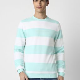 Peter England Casuals Men Blue Striped Sweatshirt-picture-49