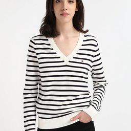 Tommy Hilfiger Striped V-Neck Organic Cotton Pullover Sweatshirt-picture-6