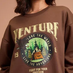 Tokyo Talkies Brown Typography Printed Sweatshirt image 2