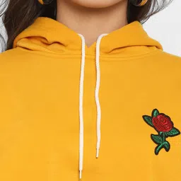 Popster Women Mustard Yellow Solid Hooded Sweatshirt image 4