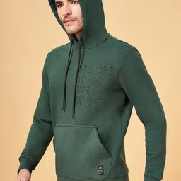 People Green Typography Printed Hooded Sweatshirt image 3