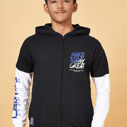 Coolsters by Pantaloons Boys Typography Printed Hooded Cotton Front open Sweatshirt image 3