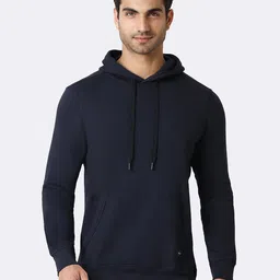 van heusen innerwear Van Heusen Men Navy Solid Hooded Neck Media Pocket Sweatshirt image 5