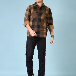 V-Mart Men Checked Shirt Collar Sweatshirt image 3