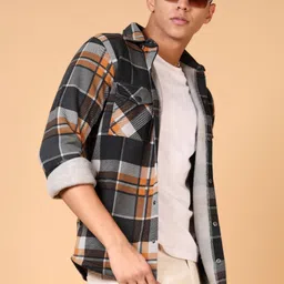 V-Mart Men Checked Printed Shirt Collar Sweatshirt image 5