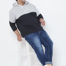 Instafab Plus Men Black& Grey Colourblocked Hooded Sweatshirt image 4