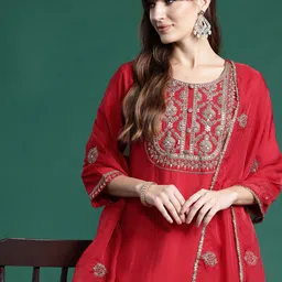 Indo Era Ethnic Motifs Embroidered Liva Kurta With Trousers & Dupatta image 1