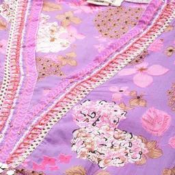 Readiprint Fashions Women Purple Floral Printed Regular Pure Cotton Kurta with Trousers & With Dupatta image 2