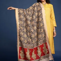 Taavi Hand Block Printed Kalamkari Dupatta with Zari image 3