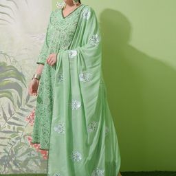Vishudh Floral Printed Regular Pure Cotton Kurta with Trouser & Dupatta-picture-21
