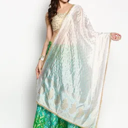 Dupatta Bazaar White & Gold-Toned Ethnic Motifs Printed Khari Print Dupatta image 1