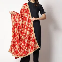 WEAVERS VILLA Embroidered Art Silk Dupatta with Phulkari-image-55