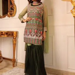 Vidraa Western Store Floral Embroidered Thread Work Kurta & Sharara With Dupatta-picture-13