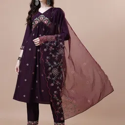 KALINI Floral Embroidered Sequinned Empire Alia Cut Kurta with Trousers & With Dupatta-picture-26