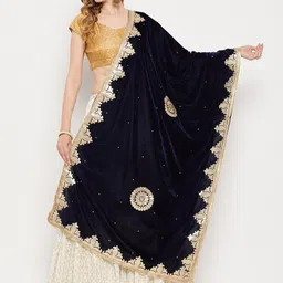 Clora Creation Embroidered Velvet Dupatta with Gotta Patti-picture-52