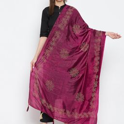Clora Creation Burgundy & Gold-Toned Embroidered Dupatta with Sequinned-picture-0