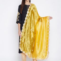 Clora Creation Yellow & Gold-Coloured Embroidered Dupatta with Gotta Patti-picture-39