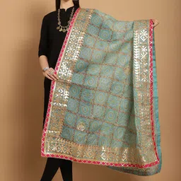SOUNDARYA Printed Pure Cotton Bandhani Dupatta with Gotta Patti-image-14