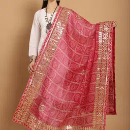 SOUNDARYA Printed Pure Cotton Bandhani Dupatta with Gotta Patti-picture-17