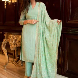 Label Shaurya Sanadhya Striped Zari Kurta with Trousers & With Dupatta-picture-44