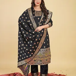 Royal Rajgharana Saree Ethnic Motifs Woven Design Zari Pure Silk Unstitched Dress Material-picture-38