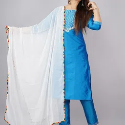 ANJAYA Geometric Yoke Design Regular Straight Kurta with Trousers & With Dupatta-picture-27