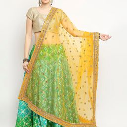 Dupatta Bazaar Mustard Yellow & Pink Ethnic Motifs Embroidered Dupatta-picture-42