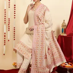 Jaipur Kurti Ethnic Motifs Printed Pure Cotton Straight Kurta With Palazzos & Dupatta-picture-20