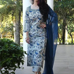 7Threads Paisley Printed Sweetheart Neck Straight Kurta With Trouser And Dupatta-picture-29