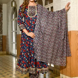 KALINI Floral Printed Anarkali Kurta & Trousers With Dupatta-picture-40