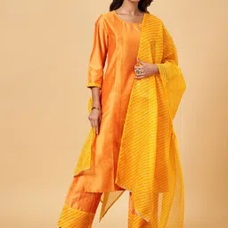 YU by Pantaloons Striped Regular Kurta With Trousers & Dupatta image 1